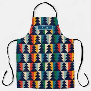 Tablier Festif Colorful Arbres de Noël Motif Monogramme