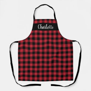 Tablier Festif Rouge et noir Buffle Plaid Personnalisé