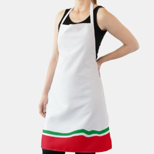 Tablier Festif Vert Clair Tracé Rouge Hem Sur Blanc