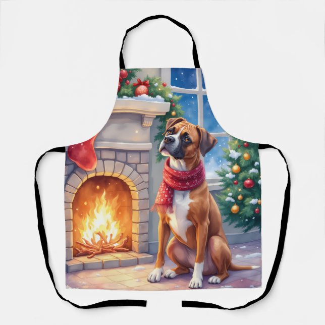 Tablier Festive Fireplace Boxer Christmas Art (Recto)