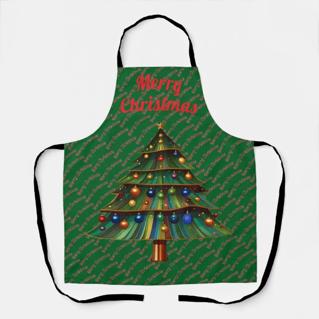 Tablier Festive Merry Christmas Tree Holiday (Recto)