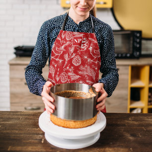 Tablier Festive Red Cardinal Bird, pin et baies d'hiver