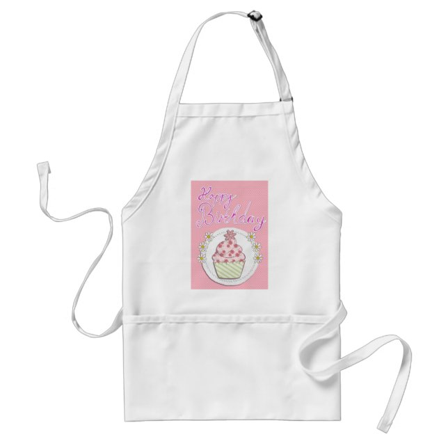 Tablier Fête Cupcake Rose Joyeux anniversaire (Devant)
