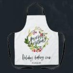 Tablier Fête de Noël de feuillage rouge et vert avr.<br><div class="desc">Le feuillage rouge et vert courre de Noël design de vacances. Faites-vous partie de l'équipe de pâtisserie des fêtes ?</div>