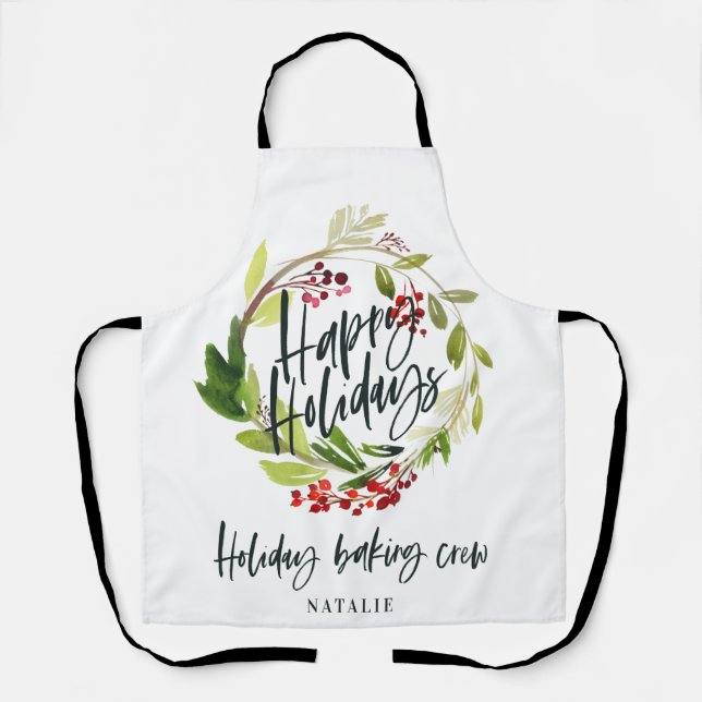 Tablier Fête de Noël du feuillage rouge et vert (Recto)