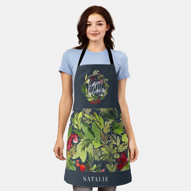 Tablier Fête de Noël du feuillage rouge et vert (Porté)