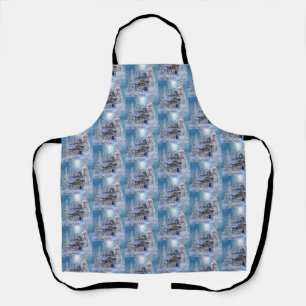 Tablier Fête de Noël Hiver Blanc Bonhomme de Neige Bleu Ru