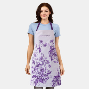 Tablier Fête des mariées vintage à fleurs violettes Toile