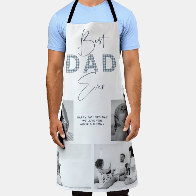 Tablier Fête des pères Meilleur Père Ever 4 Photo Dusty Bl (Easily personalize this Best Dad Ever photo collage apron for a unique gift)