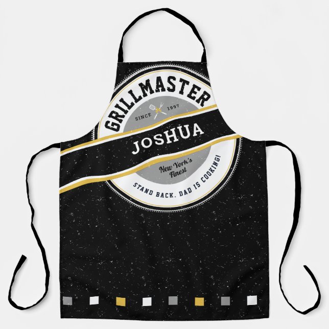 Tablier Fête des pères Papa Grill Master Apron sur Noir (Recto)