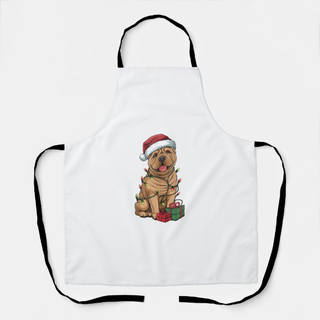 Tablier Feu de Noël Éclairage du chapeau de Noël Shar Pei  (Recto)