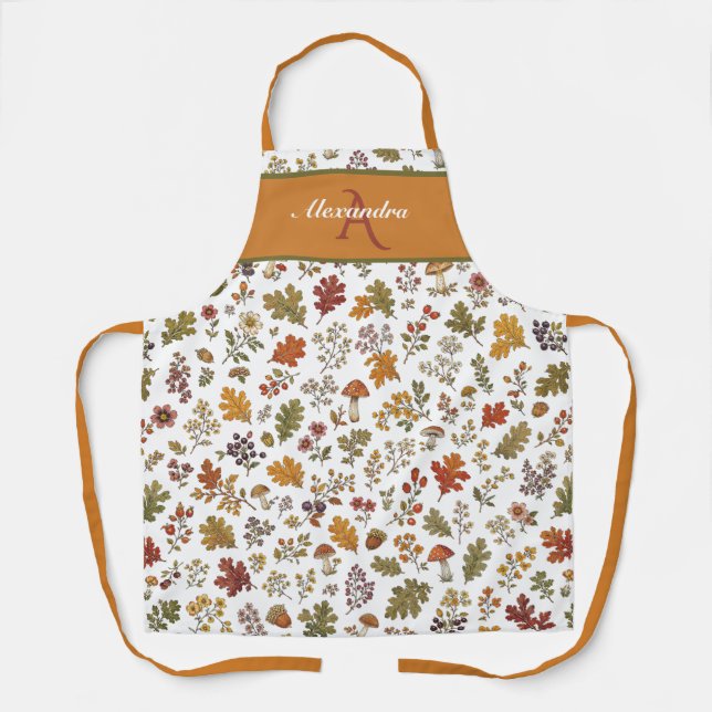 Tablier Feuille florale de champignon de bois automnal Nom (Recto)