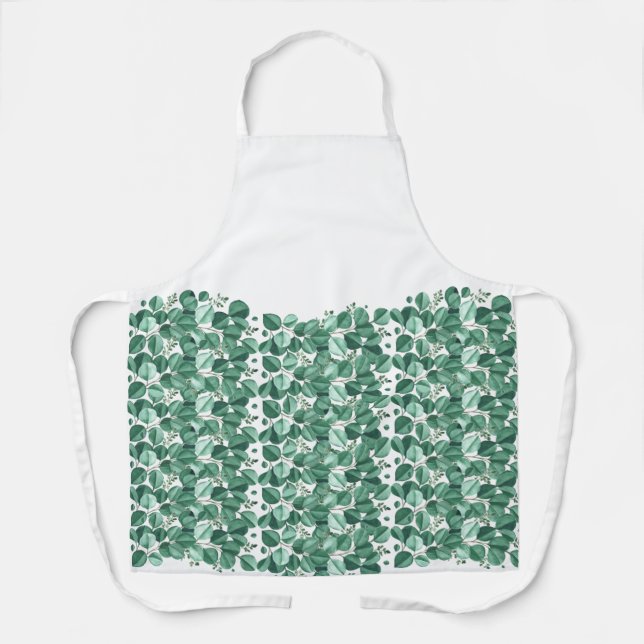 Tablier Feuille Moderne Aquarelle Eucalyptus Vert (Recto)