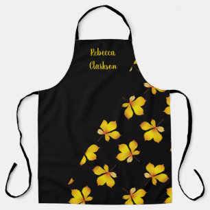 Tablier Feuille sec jaune nom personnalisé noir