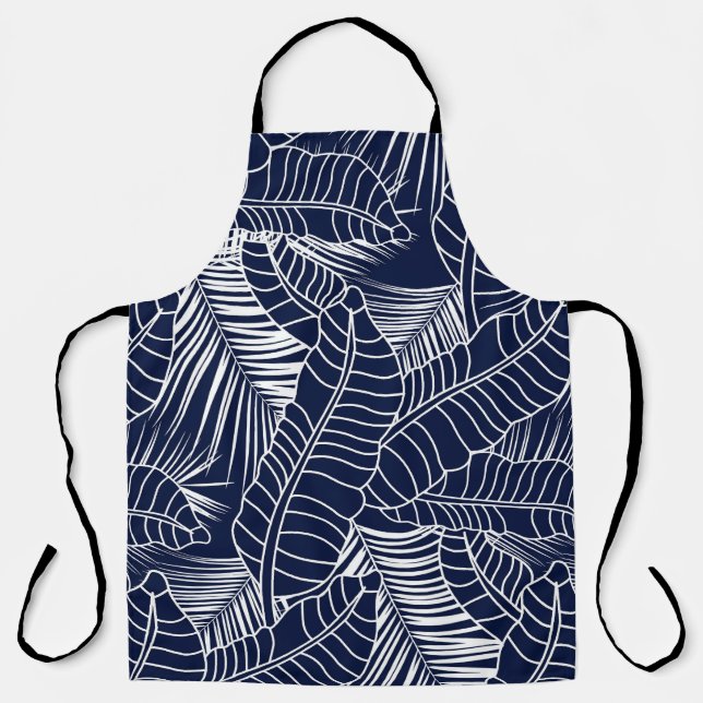 Tablier Feuille tropicale, arrière - plan bleu marine (Recto)