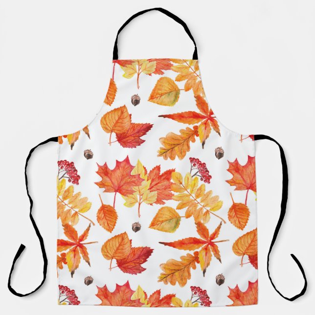Tablier Feuilles d'aquarelle, motif naturel transparent. (Recto)