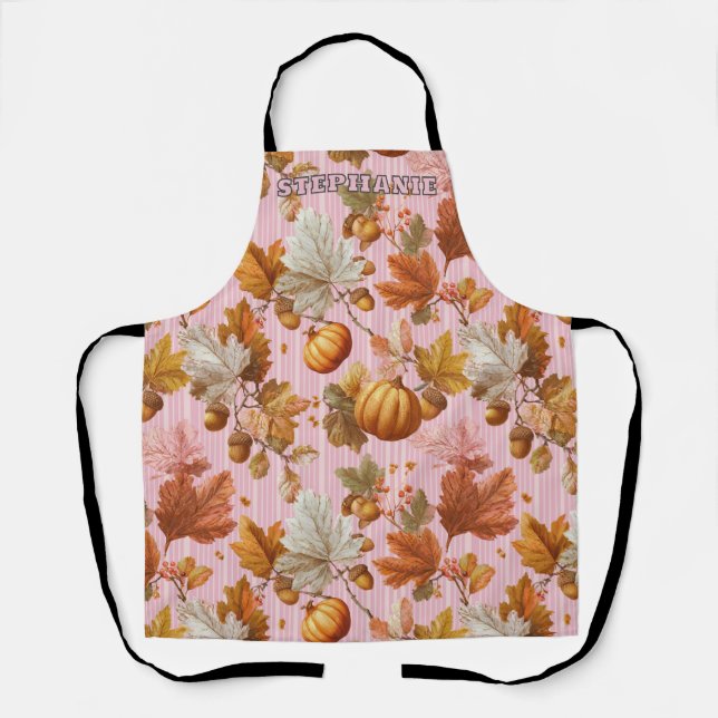Tablier Feuilles d'automne et Citrouilles Motif sans coutu (Recto)