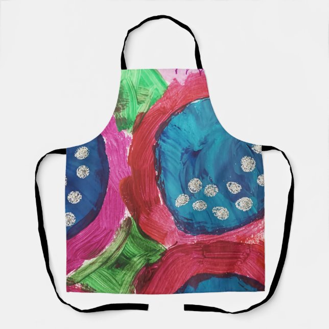 Tablier Feuilles de bleu et Magenta Abstrait Imprimé Tabli (Recto)