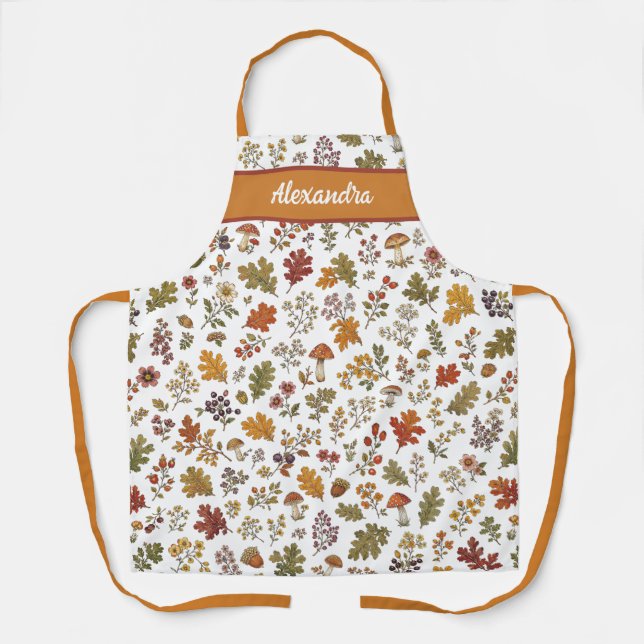 Tablier Feuilles de bois de champignon de fleur nom person (Recto)