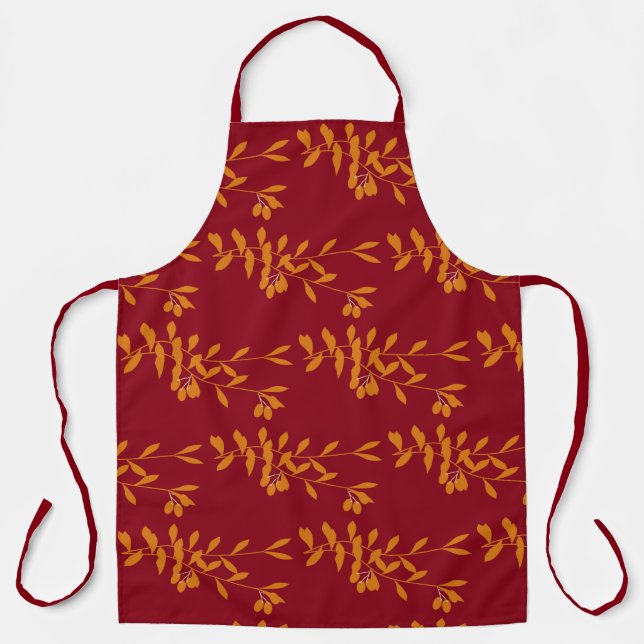 Tablier Feuilles de branches de silhouette orange sur roug (Recto)