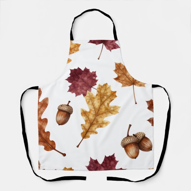 Tablier Feuilles de chêne d'automne Motif aquarelle (Recto)