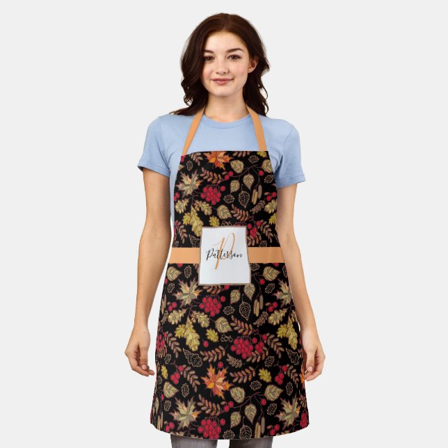 Tablier Feuilles de feuillage avec nom de famille (Porté)