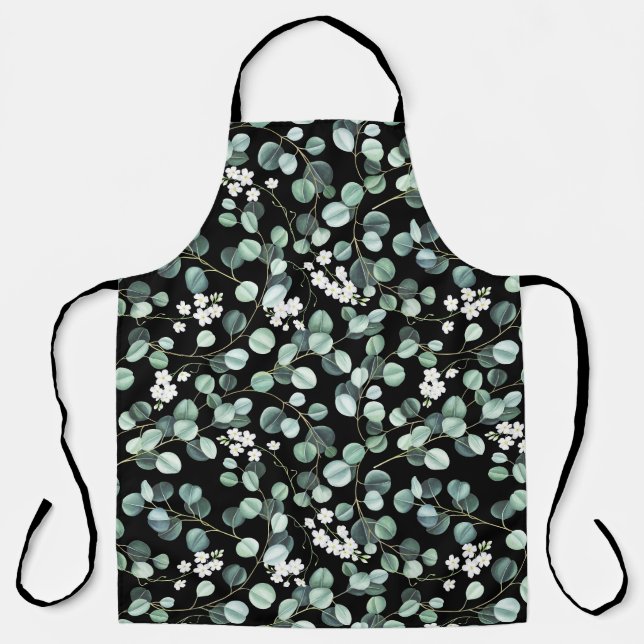 Tablier Feuilles de l'Eucalyptus : Motif de fleurs blanche (Recto)
