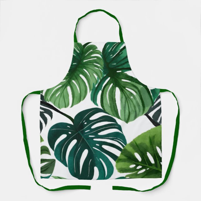 Tablier Feuilles de Monstera Aquarelle Art Botanique Moder (Recto)