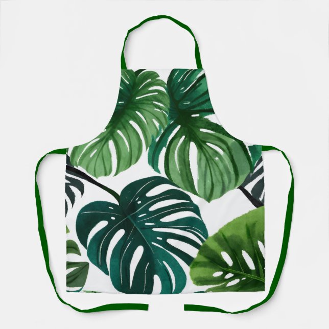 Tablier Feuilles de Monstera Aquarelle Botanique Moderne (Recto)