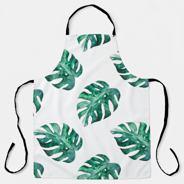 Tablier Feuilles de Monstera. Motif d'illustration tropica (Recto)