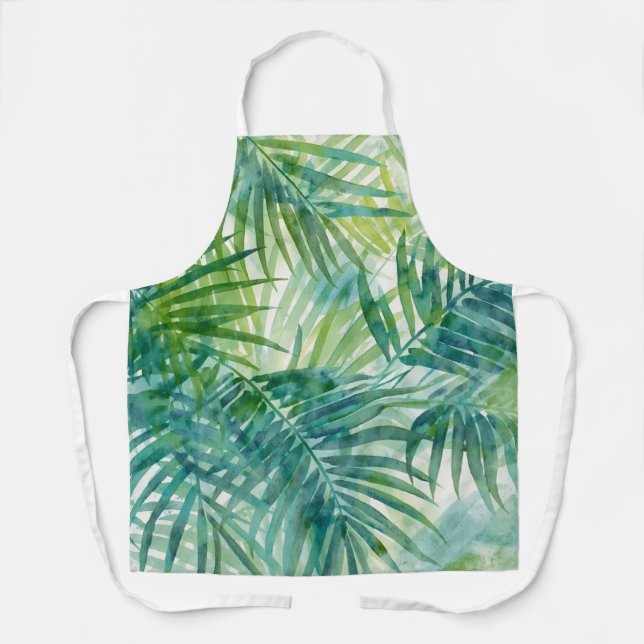 Tablier Feuilles de palmier vert sarcelle Art tropical aqu (Recto)