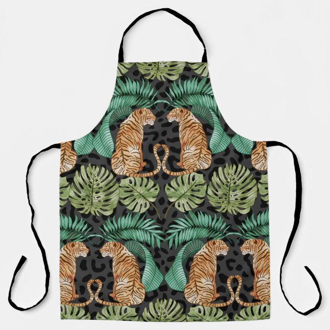 Tablier Feuilles de tigres : Aquarelle Jungle sans joint. (Recto)