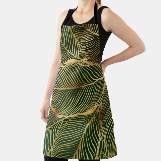 Tablier Feuilles d'or motif élégant vert forêt (Insitu)