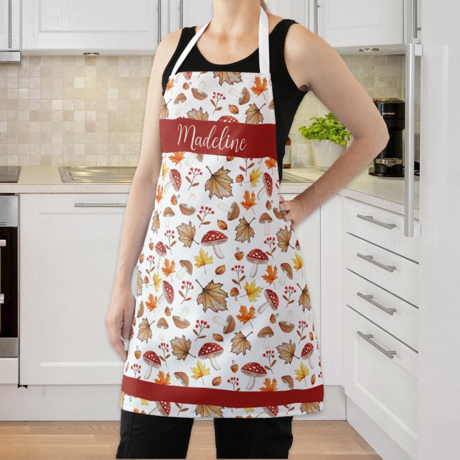 Tablier Feuilles et champignons confortables Personnalisé (Cozy Fall Leaves and Mushrooms Personalized Apron)