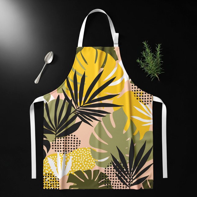 Tablier Feuilles Tropicales Abstraites Modernes & Points  (Créateur téléchargé)