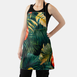 Tablier Feuilles tropicales colorées et fleurs d'Hibiscus