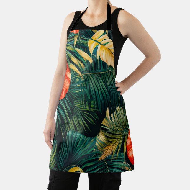 Tablier Feuilles tropicales colorées et fleurs d'Hibiscus  (Insitu)