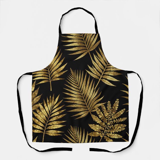 Tablier Feuilles Tropicales Dorées Motif Luxe (Recto)