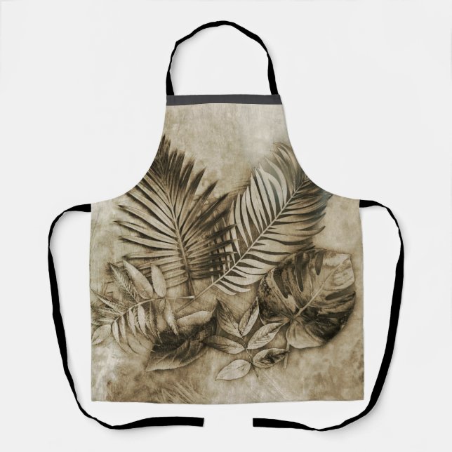 Tablier Feuilles tropicales texturées dans un style sépia  (Recto)