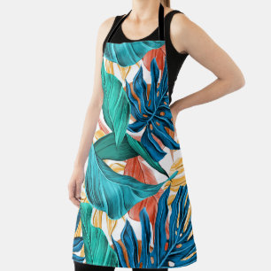 Tablier Feuilles tropicaux colorés, design motif exotique,