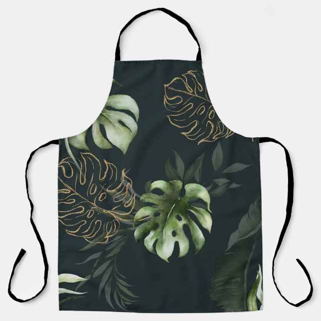 Tablier Feuilles Tropicaux en or : Aquarelle foncée (Recto)