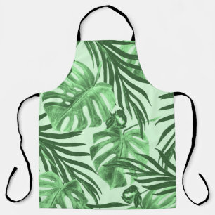 Tablier Feuilles tropicaux et fleurs, motif aquarelle.