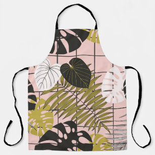 Tablier Feuilles tropicaux, fleurs, motif peint à la main.