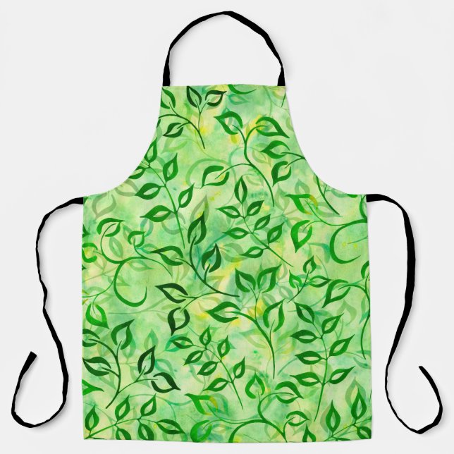 Tablier Feuilles vert aquarelle sur un fond jaune-vert (Recto)