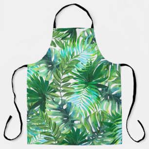 Tablier Feuilles verts tropicaux, Aquarelle transparente.