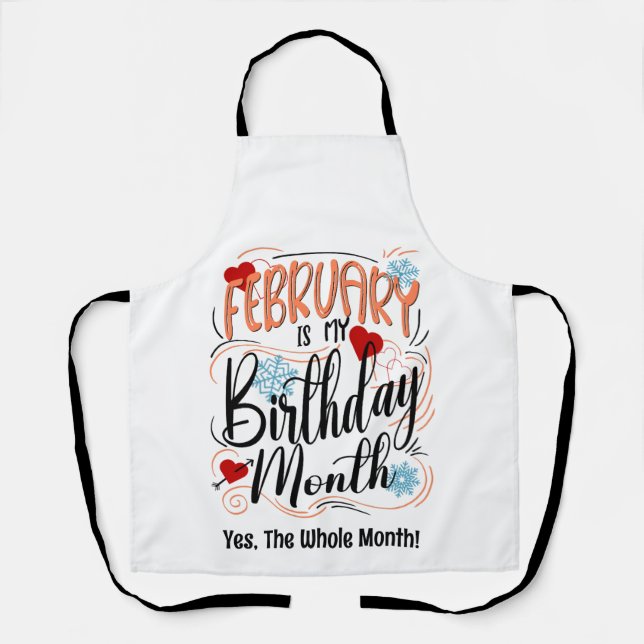 Tablier Février Anniversaire Mois, Typographie Coeurs Anni (Recto)