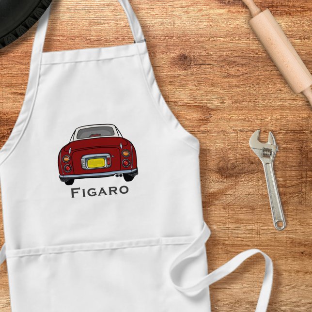 Tablier Figarines Rouge Figaro Nom de voiture Garage Apron (A red figaro apron perfect for the kitchen or garage. Add your name!)