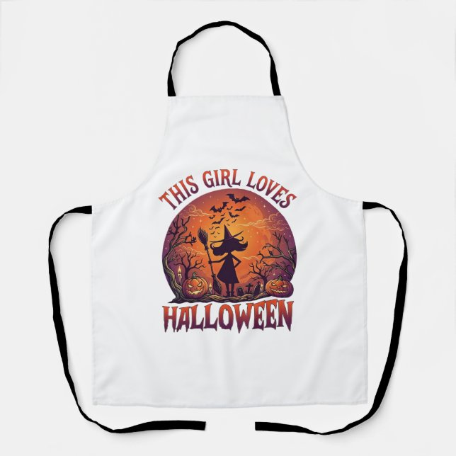 Tablier Fille aime Halloween Sorcière Citrouilles Chauves- (Recto)