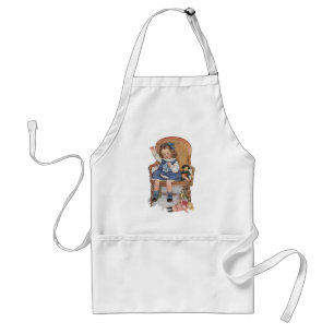 Tablier Fille cousant des poupées