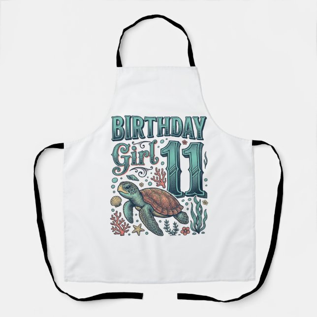 Tablier Fille d'anniversaire 11 Tortue de mer Gravure vint (Recto)